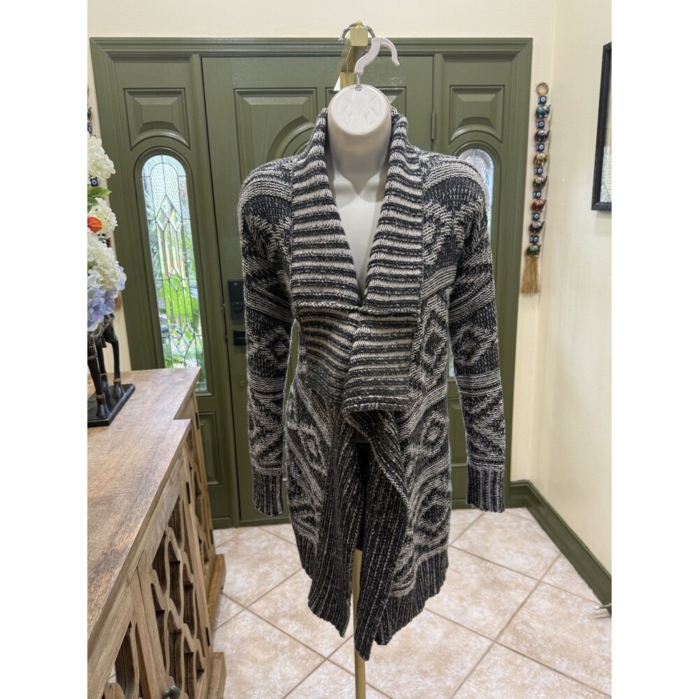 Aztec Print Open Front Waterfall Cardigan Sweater – Women's Size Small